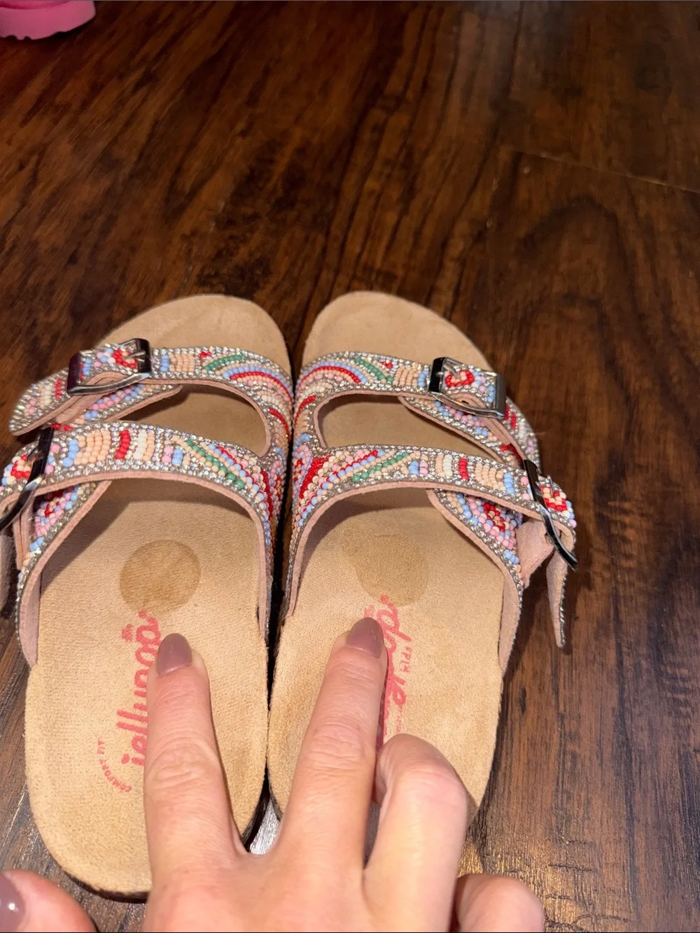 Jellypop Tan Sandals with Multicolor Beaded Straps